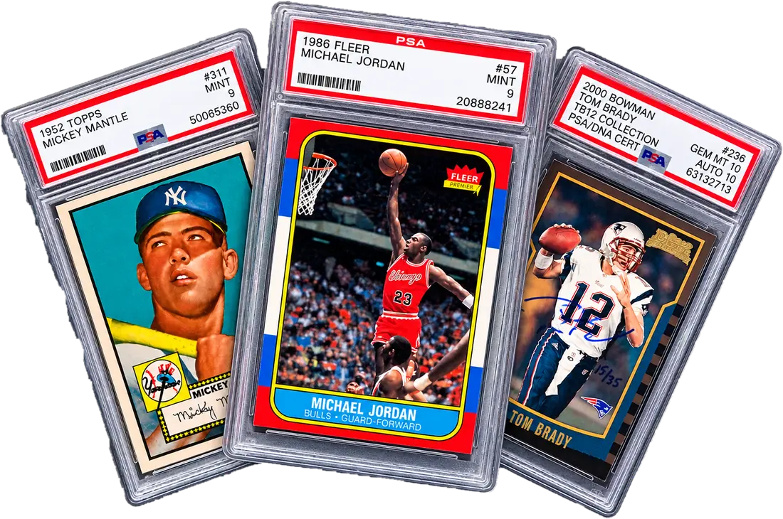 Three graded sports cards in PSA slabs